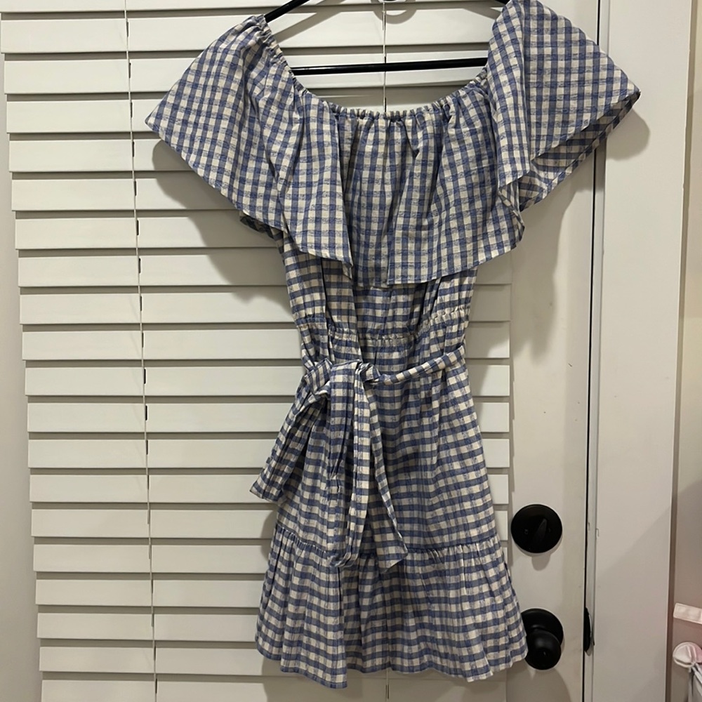 Blue and white dress